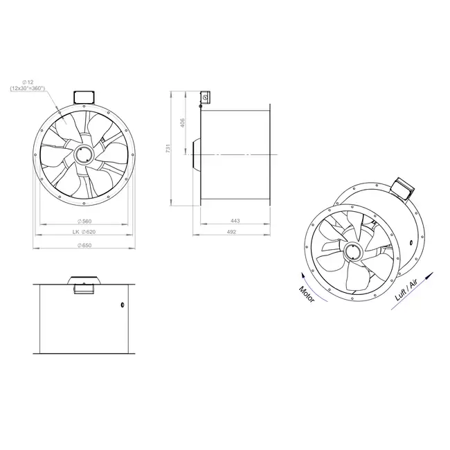 Ventilateur axial de 560 mm pour gaz de combustion F400 - AL 560 D4 F4 04 CFG