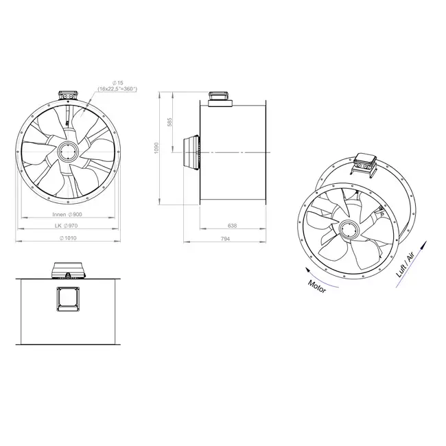 Ventilateur axial de 900 mm pour gaz de combustion F400 - AL 900 D4 F4 04 CFG