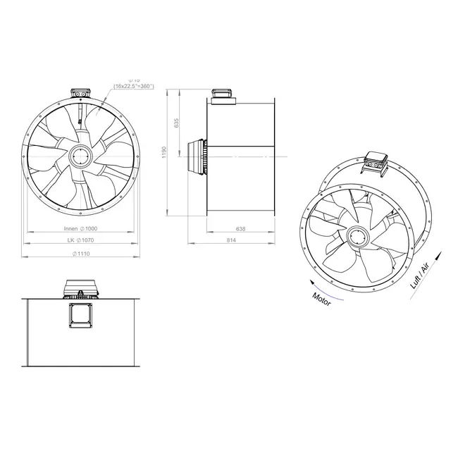 Ventilateur axial de 1000 mm pour gaz de combustion F400 - AL 1000 D4 F4 02 CFG
