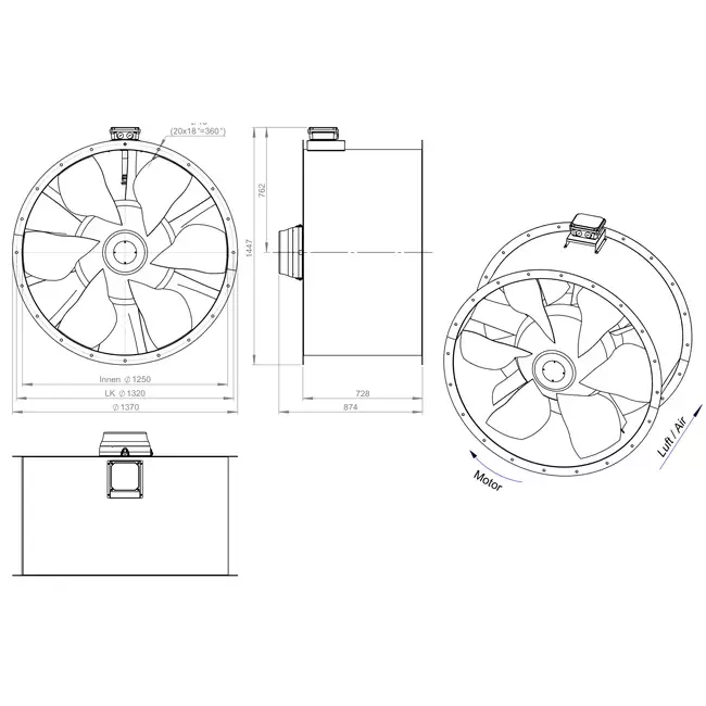 Ventilateur axial de 1250 mm pour gaz de combustion F400 - AL 1250 D6 F4 01 CFG