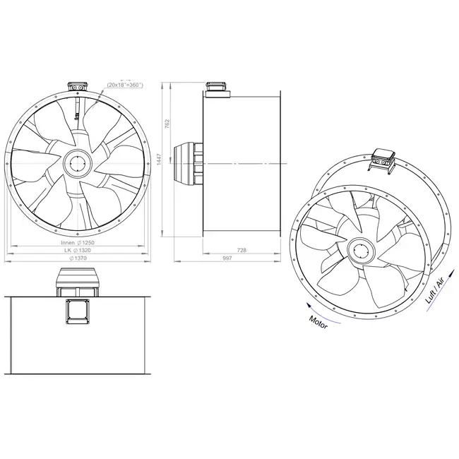 Ventilateur axial de 1250 mm pour gaz de combustion F400 - AL 1250 D6 F4 02 CFG