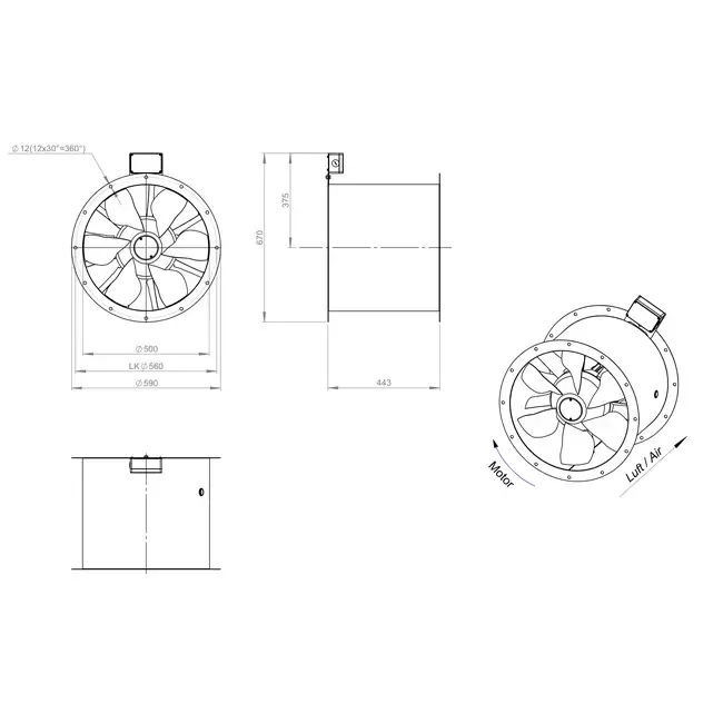 Ventilateur axial de 500 mm pour gaz de combustion F400 - AL 500 D4 F4 02 CFG