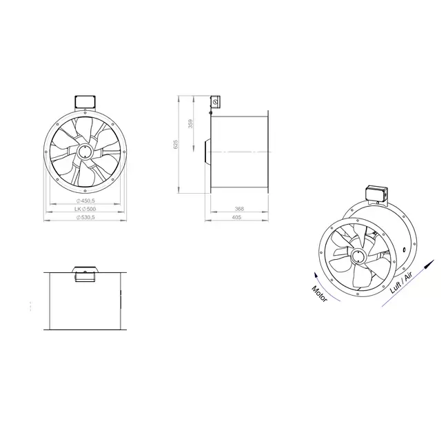Ventilateur axial de 450 mm pour gaz de combustion F300- AL 450 D2 F3 02 CFG