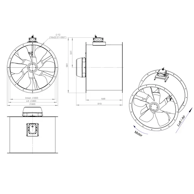 Ventilateur axial de 800 mm - AL 800 D84U 03 CFG