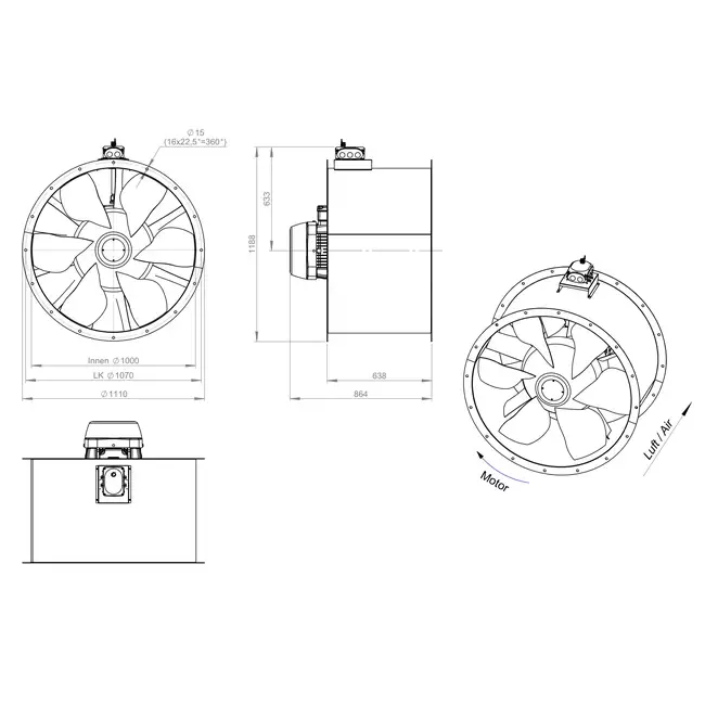 Ventilateur axial de 1000 mm - AL 1000 D84U 03 CFG