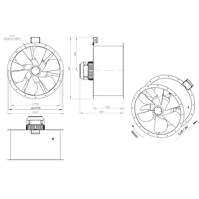 Ventilateur axial de 710 mm pour gaz de combustion F300- AL 710 D84U F3 01 CFG