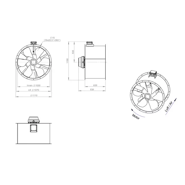 Ventilateur axial 1000 mm pour conduit de fumée F300- AL 1000 D84U F3 02 CFG