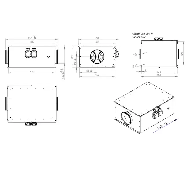 Ventilateur tubulaire 250 mm isolé à haut rendement énergétique - EM DUO 250 EC K 02