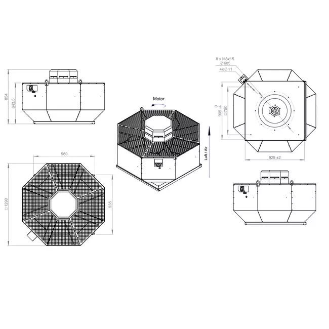 Ventilateur de toit vertical en métal - DVL 630 D4 RK 01