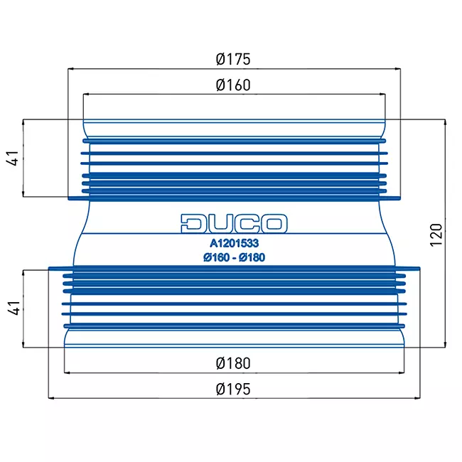 Raccord Duco avec caoutchouc D160-D180 (M/M)