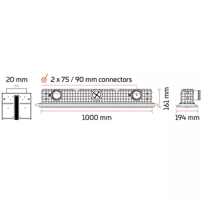 Diffuseur à fente sans cadre Ergovent 1000 mm avec diamètre de raccordement 90 mm - profilé