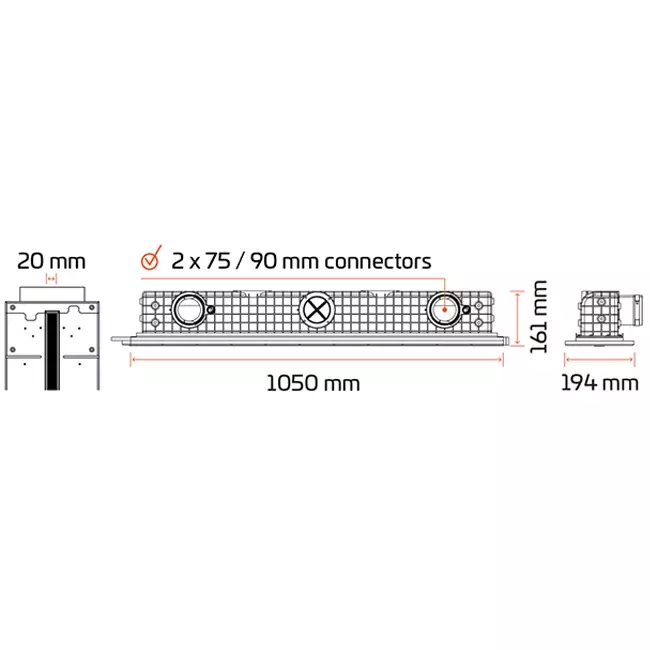 Diffuseur à fente sans cadre Ergovent 1050 mm avec diamètre de raccordement 90 mm - modulaire - 1 fente