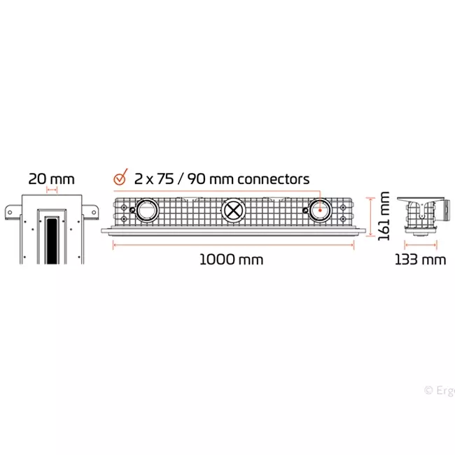 Grille Ergovent sans cadre 1000 mm avec diamètre de raccordement 90 mm - standard