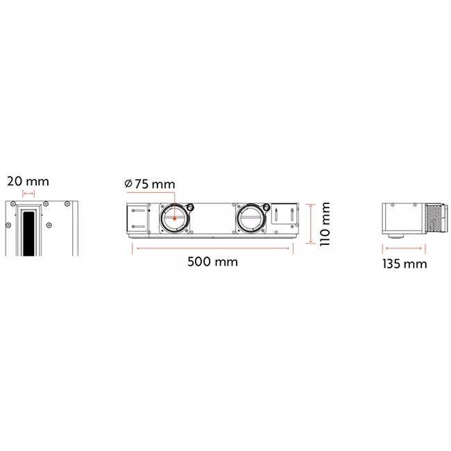 Grille Ergovent sans cadre 500 mm avec diamètre de raccordement 75 mm - standard