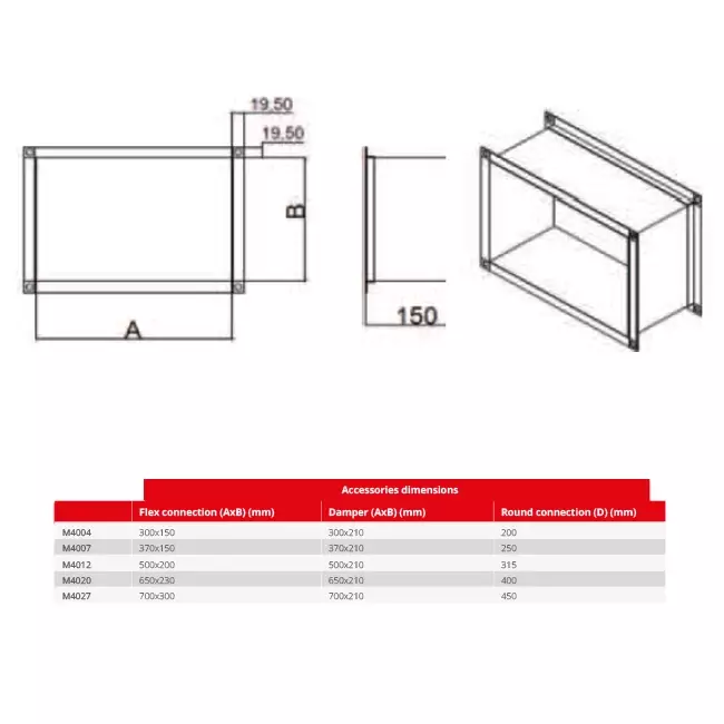 Connecteur rectangulaire flexible Maxivent M4004 horizontal - FC