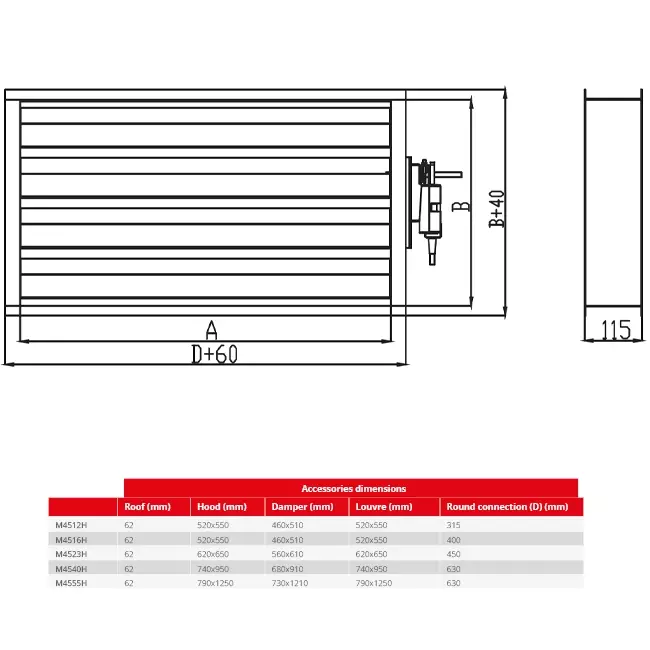 Clapet Maxivent avec actionneur pour M4555 horizontal low profile right - DAR