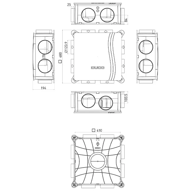 DucoBox Silent 2.0 400 m³/h + 2x capteur de CO2 - bouchon de sécurité