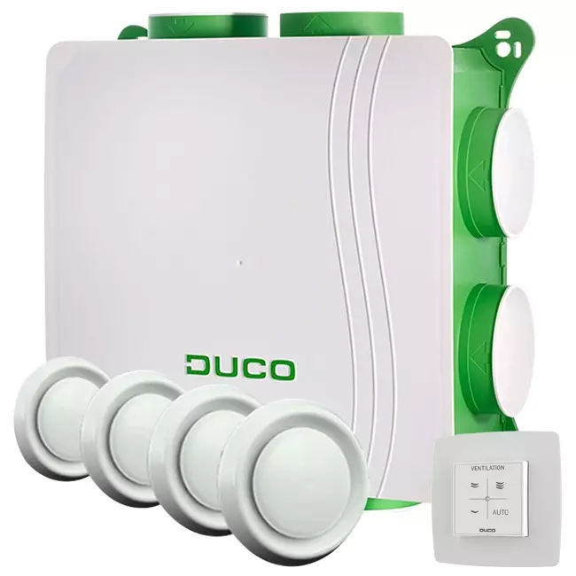 DucoBox Silent 2.0 400 m³/h + contrôle RF + 4 vannes - bouchon de sécurité