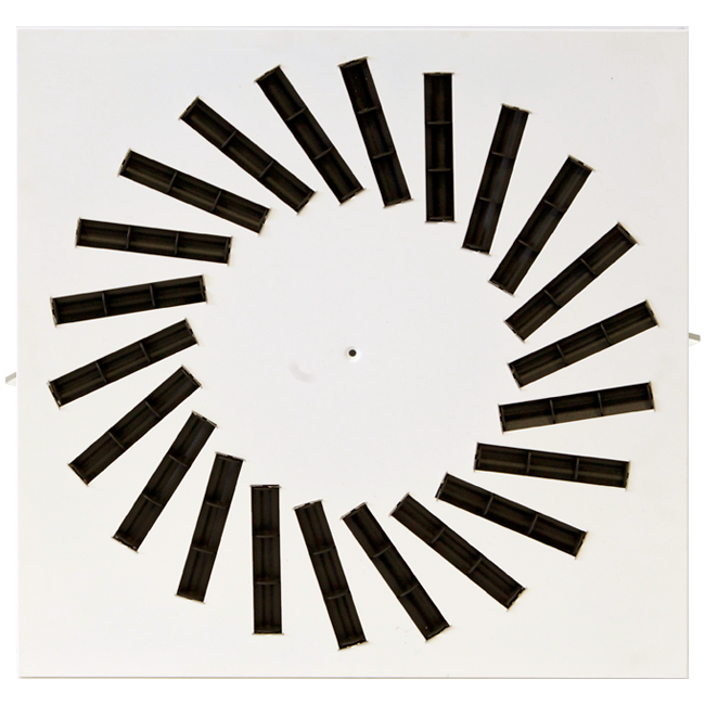 Diffuseur à jet hélicoïdal en acier avec déflecteurs réglables - 400x400 mm - RAL 9010