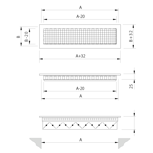 Grille murale en aluminium avec grille fixe - avec ressorts de friction - 400x300 mm - RAL 9010