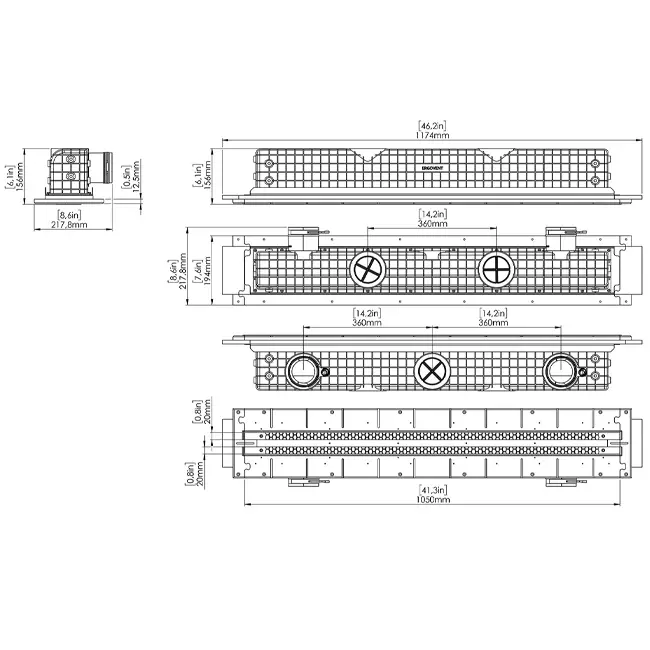 Diffuseur à fente sans cadre Ergovent 1050 mm avec diamètre de raccordement 90 mm - modulaire - 2 fentes