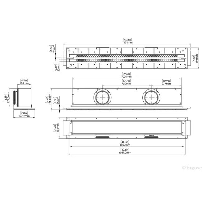 Ergovent diffuseur à fentes sans cadre 1050 mm avec diamètre de raccordement 125 mm - climatisation - 2 fentes