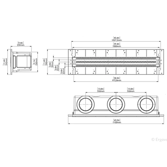 Ergovent diffuseur à fentes sans cadre 1000 mm avec diamètre de raccordement 160 mm - climatisation - 3 fentes