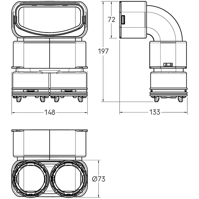 Ubbink Air Excellent 2x 23C - 55SC coude 90° réducteur - vertical