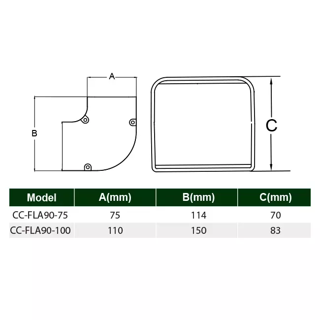 ClimaConnect 90° coude plat pour gaine de montage 100 mm - RAL 9010