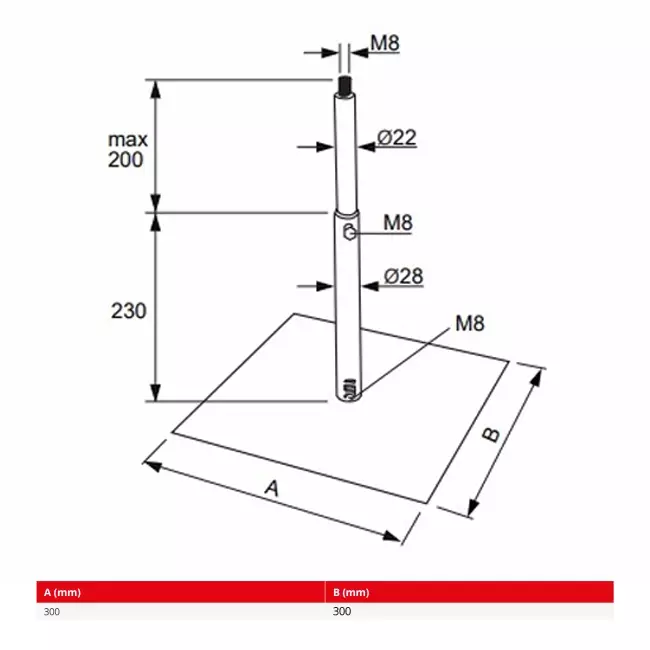 Support de tube Spiro réglable Econox - 300x300 mm