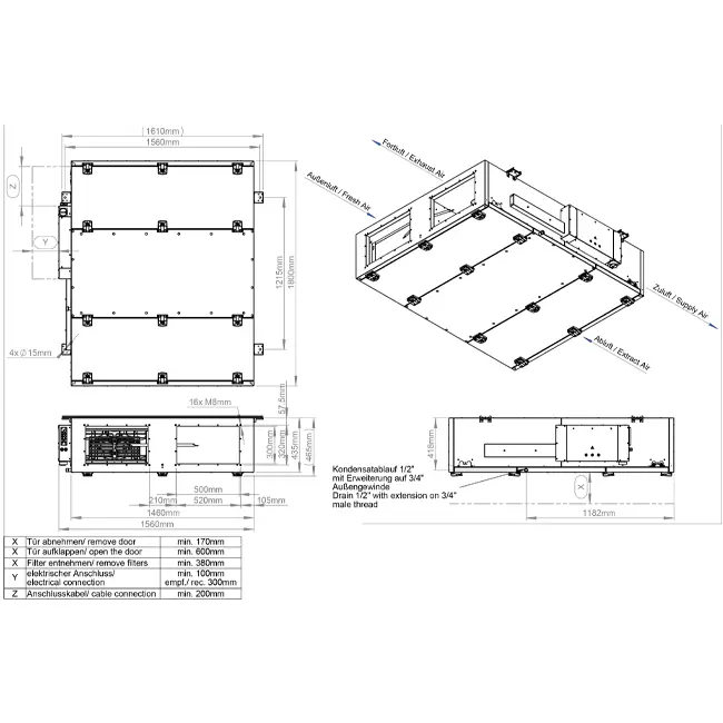 Centrales de traitement d'air Maxivent WTW avec échangeur à contre-courant 3 500 m³/h, horizontal à gauche - PHE 3500 F OOJL