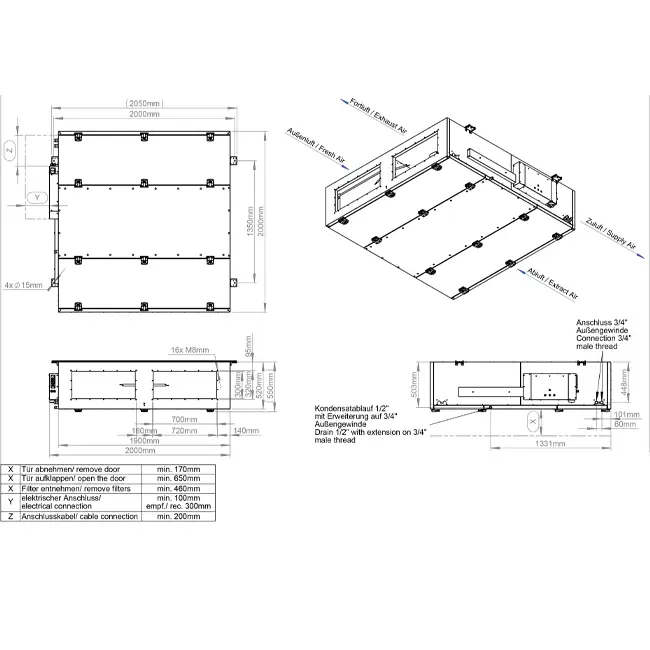 Centrales de traitement d'air Maxivent WTW avec échangeur à contre-courant 1 300 m³/h, horizontal à droite - PHE 1300 F OOJR