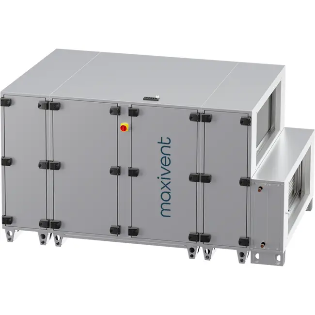 Centrales de traitement d'air Maxivent WTW avec échangeur à contre-courant de 5 000 m³/h et batterie à eau chaude, disposition horizontale à droite - PHE 5000 H WOJR T 01