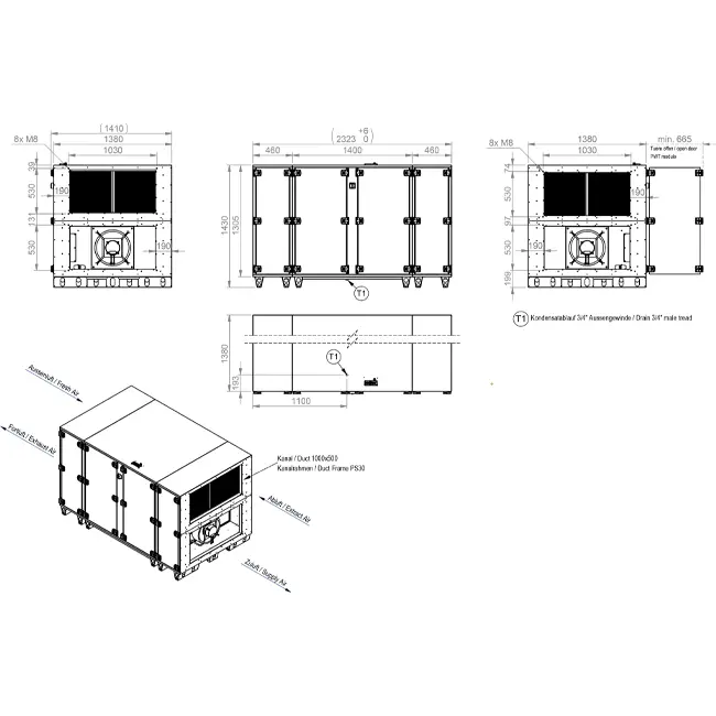 Centrales de traitement d'air Maxivent WTW avec échangeur à contre-courant 4 200 m³/h, orientation horizontale à droite - PHE 4200 H OOJR T 01