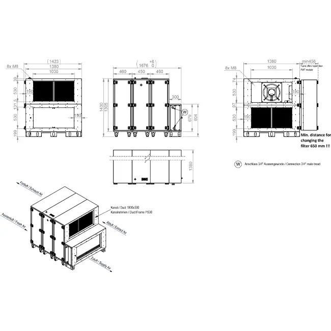 Centrales de traitement d'air Maxivent WTW avec roue à chaleur 20 000 m³/h et batterie à eau chaude, horizontale à gauche - RHE 20000 H WOJL T 02
