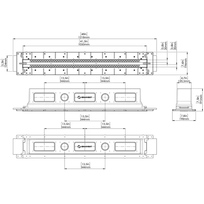 Grille linéaire sans cadre encastrable Ergovent 1050 mm avec diamètre de raccordement de 125 mm - climatisation - 2 fentes