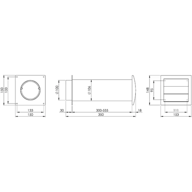 Gaine murale exérieure SPK4 Ø100mm à lamelles mobiles