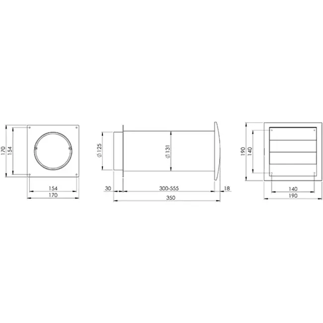 Gaine murale exérieure SPK4 Ø125mm à lamelles amovibles