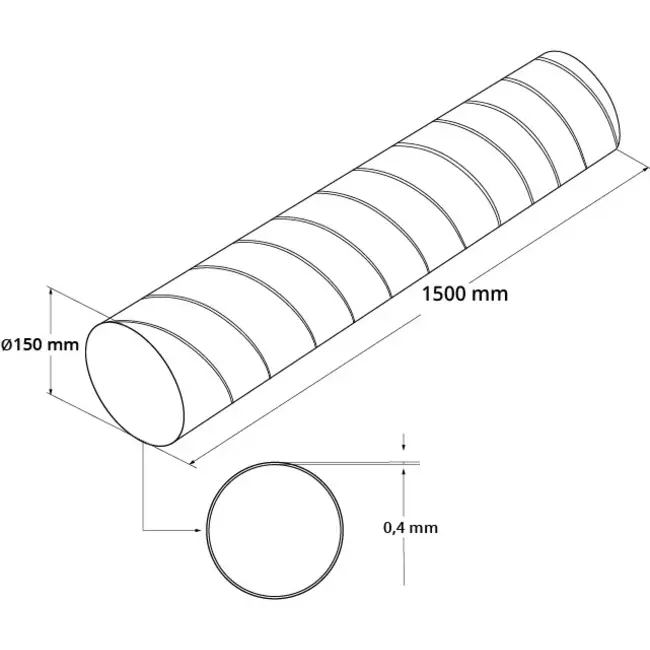Conduit rigide galvanisé Ø 150 mm longueur 1,5 mètre - galvanisé