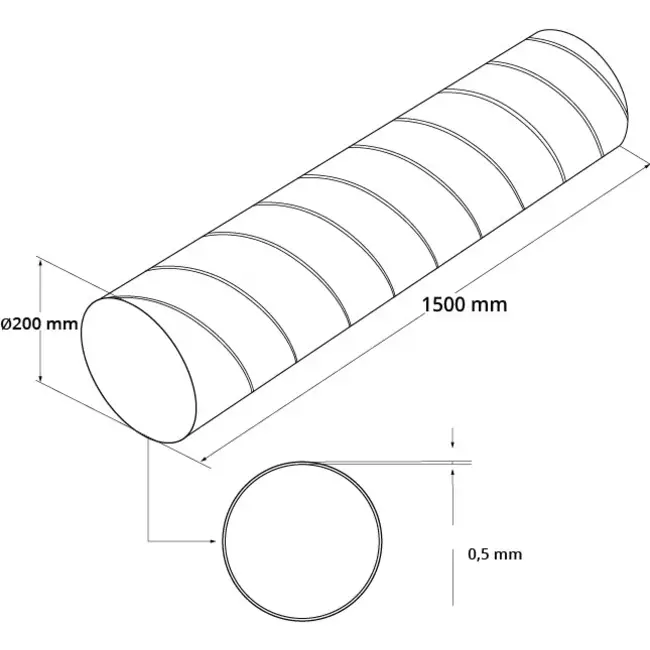 Conduit rigide galvanisé Ø 200 mm longueur 1,5 mètre - galvanisé
