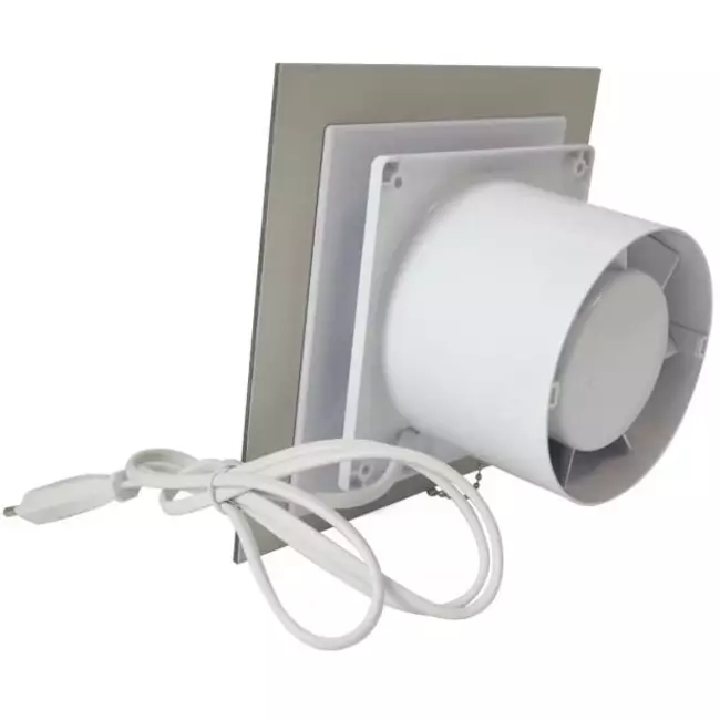 Vmc salle de bain Ø 125 mm avec cordon de tirage et fiche - front en verre satin argenté