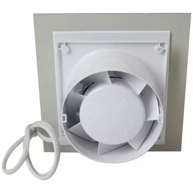 Vmc salle de bain Ø 125 mm avec cordon de tirage et fiche - front en verre satin argenté
