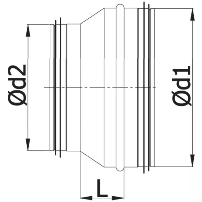 Réducteur de Ø 250 mm - Ø 125 mm pour conduit rigide galvanisé