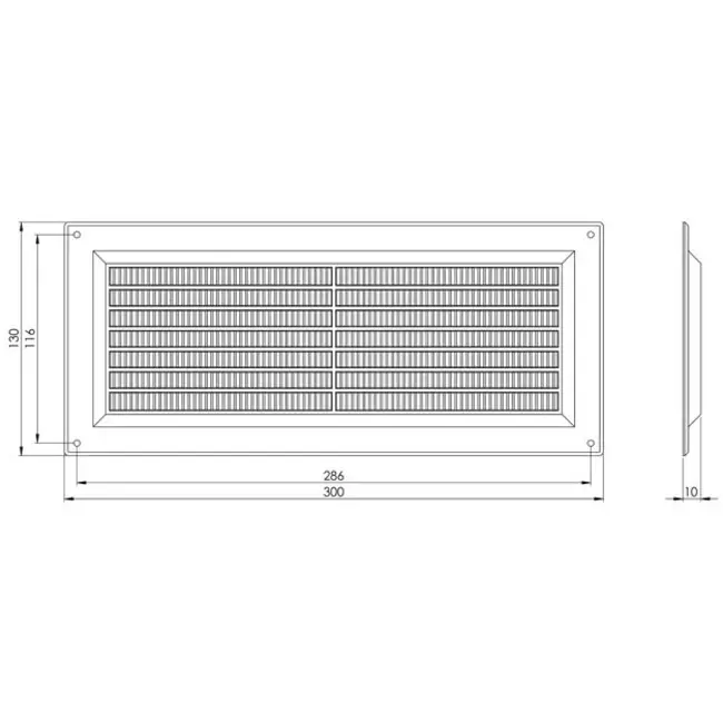 Grille de ventilation rectangulaire grillagée 130 x 300 noir - VR1330M