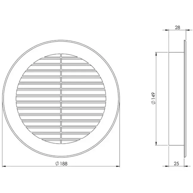 Grille à ailettes diamètre : 150 mm blanc - VR150