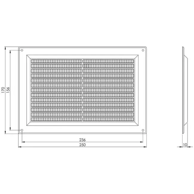 Grille de ventilation rectangulaire grillagée 250 x 170 noir - VR2517M