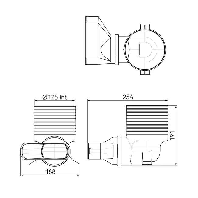 Ubbink Air Excellent 45SC adaptateur valve 125 1x90°
