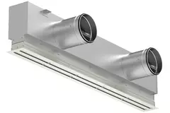 Grille linéaire en aluminium avec 3 déflecteurs réglables – 1 250 mm – RAL 9010 + plénum isolé avec registre de régulation du débit d'air