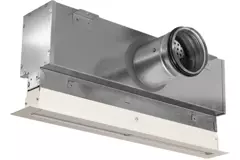 Grille linéaire en aluminium avec 1 grille de diffusion réglable – 500 mm – RAL 9010 + plénum isolé avec registre de régulation du débit d'air