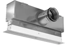 Grille linéaire en aluminium avec 1 grille de diffusion réglable – 500 mm – RAL 9016 + plénum isolé avec registre de régulation du débit d'air
